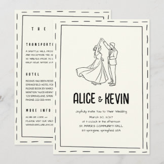Invitación Ivory Illustration Doodle Minimalist QR Wedding 