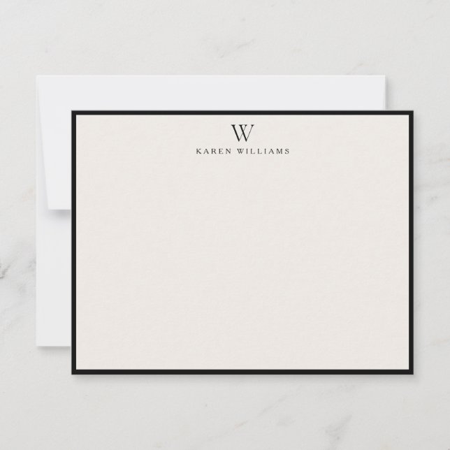 Invitación ivory Initial Bold Black Border note card (Anverso)