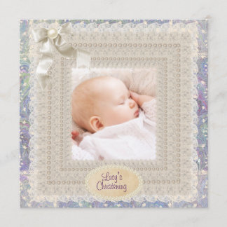 Invitación Ivory Lace Perlas Chicas Pink Purple Foto Christen