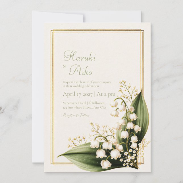 Invitación Ivory Lily Valley Botanical Gold Frame Wedding (Anverso)