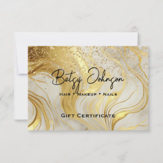 Invitación Ivory Marble & Gold Glitter Gift Certificate Card