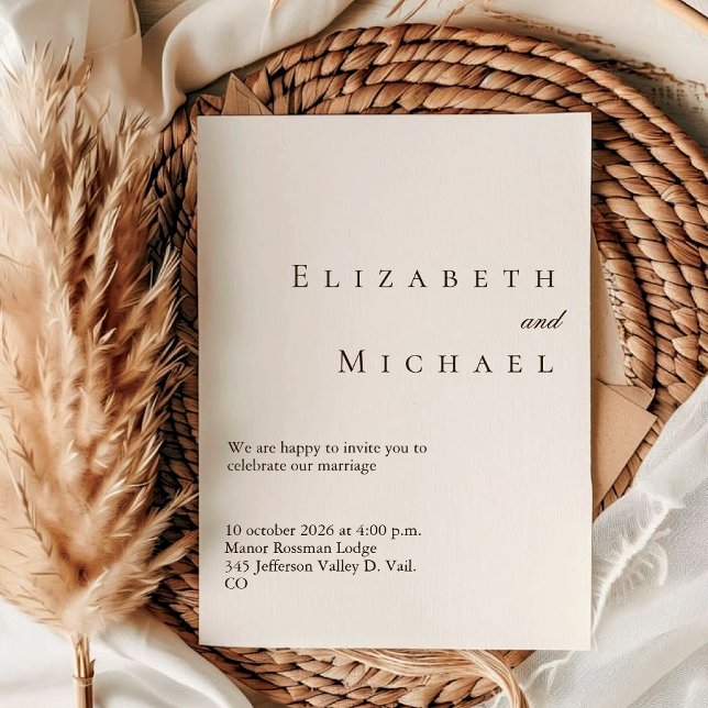 Invitación Ivory Minimalist Boho Elegant Script Wedding w/ QR (Subido por el creador)