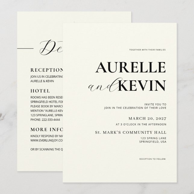Invitación Ivory Minimalist Modern Elegant QR Code Wedding  (Anverso / Reverso)
