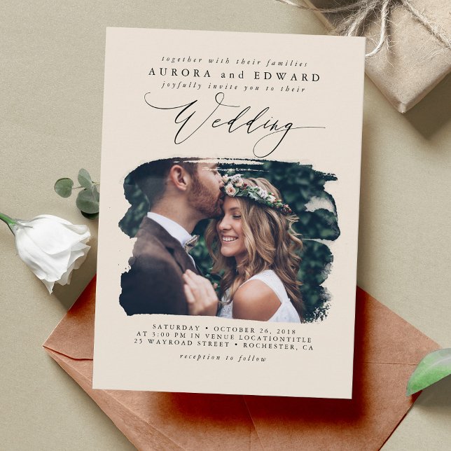 Invitación Ivory Modern Stylish Boho Wedding Photo Invitation (Subido por el creador)