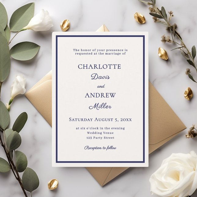 Invitación Ivory navy blue elegant minimalist wedding (Subido por el creador)