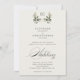 Invitación Ivory Olive Branch Monogram Photo Wedding 