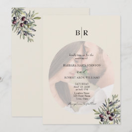 Invitación Ivory Olive Photo Monogram Wedding