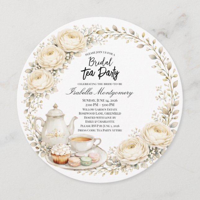 Invitación Ivory Palette Tea Party Bridal Shower (Anverso)