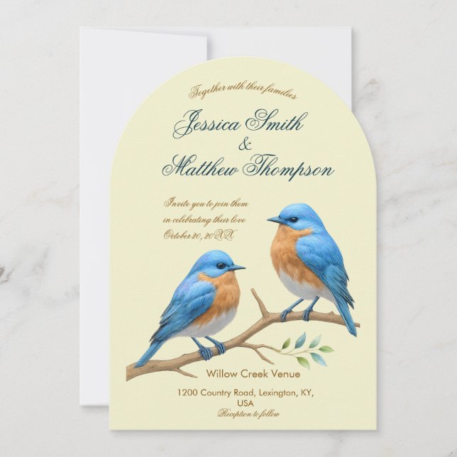 Invitación Ivory Pastel Lovebirds Romantic Bluebirds Boda (Anverso)