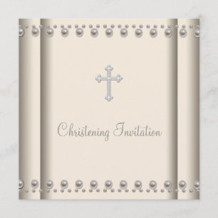 Invitación Ivory Pearl Cross Baby Boy Chica Christening