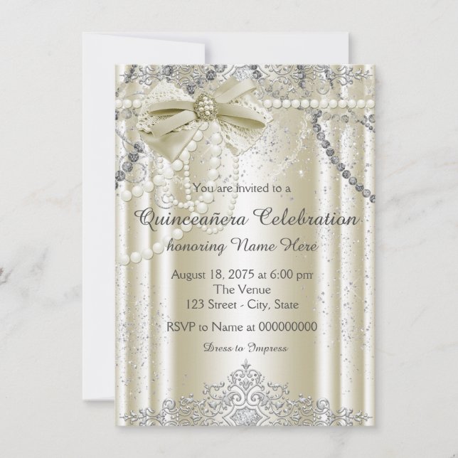 Invitación Ivory Pearl Quinceanera (Anverso)