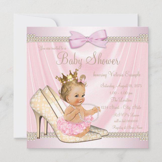 Invitación Ivory Pink Pearl High Heol Baby Shower (Anverso)