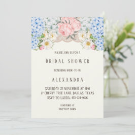 Invitación Ivory Pink Peony Blue Hydrangea Bridal Shower