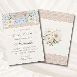 Invitación Ivory Pink Peony Blue Hydrangea Bridal Shower