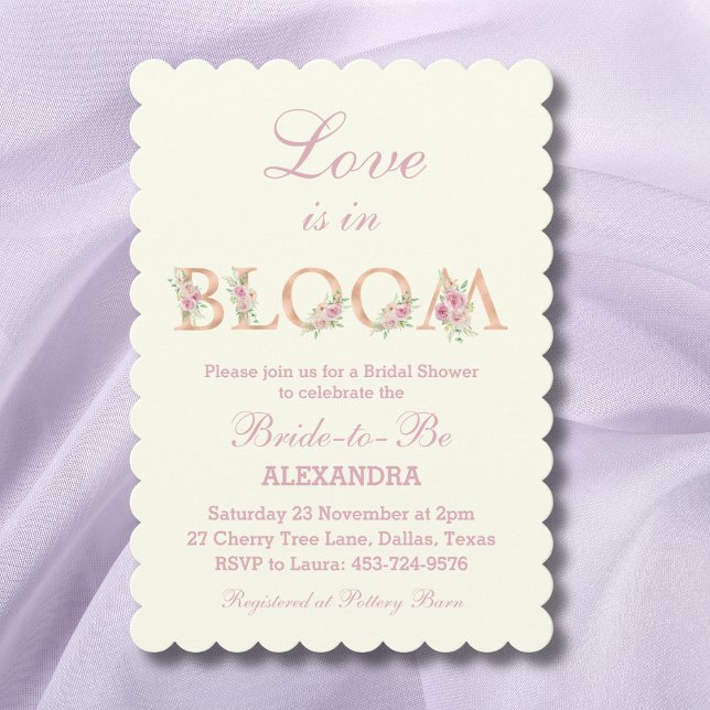 Invitación Ivory Pink Roses Love is in Bloom Bridal Shower (Subido por el creador)