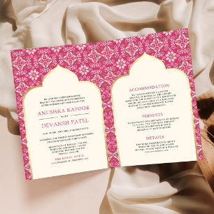 Invitación Ivory Rani Rosa Patrón Todo en Uno Boda India
