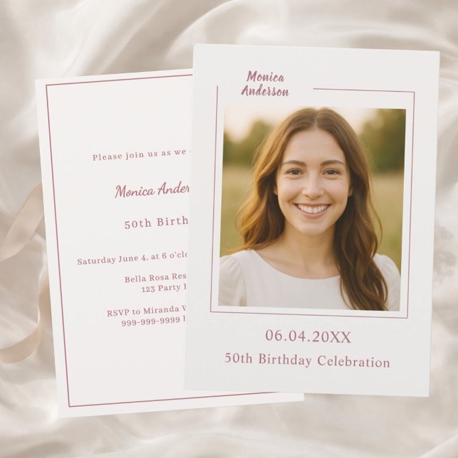 Invitación Ivory rose gold photo birthday (Subido por el creador)
