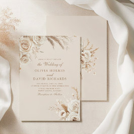Invitación Ivory Roses & Dried Flowers Wedding Invitation