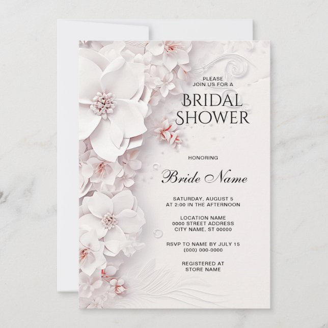 Invitación Ivory Rubor Pink Floral Bridal Shower (Anverso)