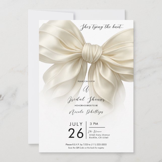Invitación Ivory Ruffle Bow Tying The Knot Despedida de solte (Anverso)