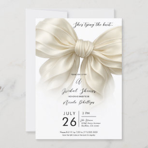 Invitación Ivory Ruffle Bow Tying The Knot Despedida de solte