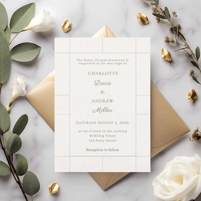 Invitación Ivory sage green checked modern Wedding  (Subido por el creador)