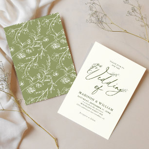 Invitación Ivory Sage Green Delicate Line Art Floral Boda