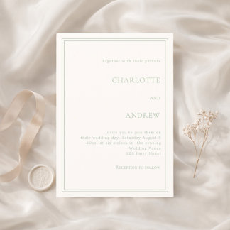 Invitación Ivory sage green elegant simple luxury wedding