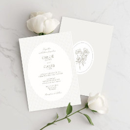 Invitación Ivory & Sand | Stripe Botanical Oval Wedding