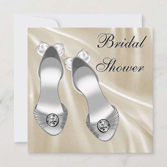 Invitación Ivory Satin Shoes White Bridal Shower (Anverso)