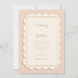 Invitación Ivory Scalloped Gilded Border Minimalist Wedding