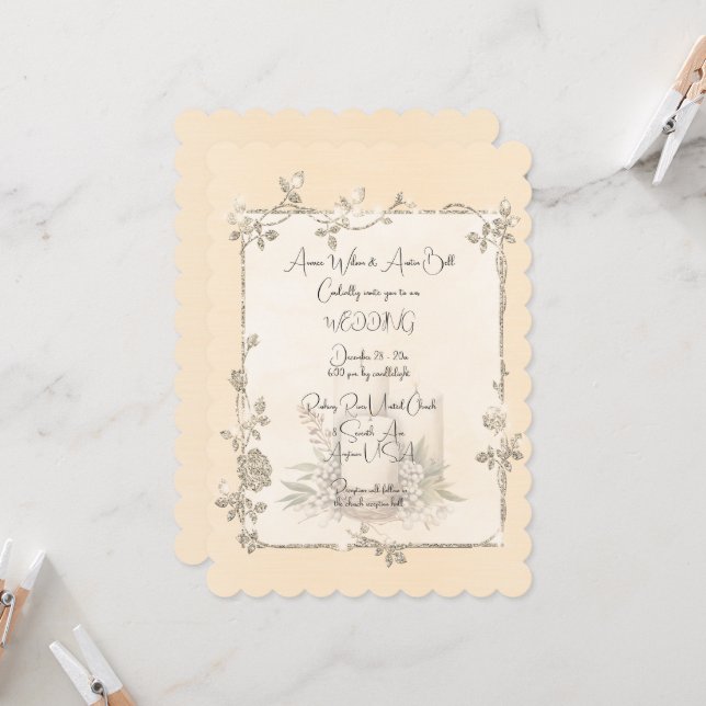 Invitación Ivory Shiny Elegant Sparkly Frame Wedding (Anverso/Reverso In Situ)