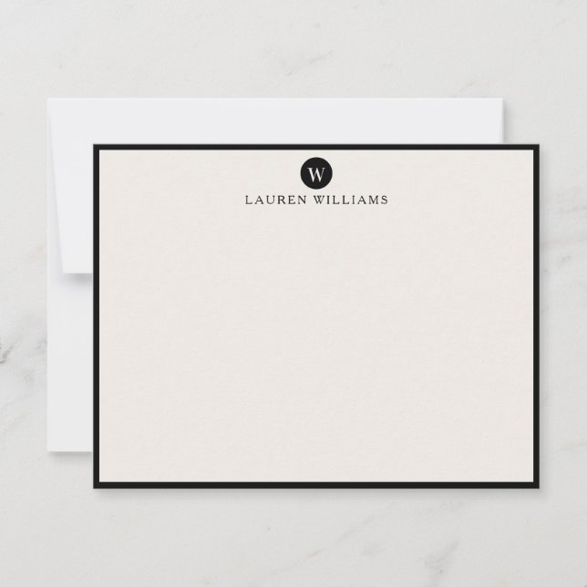 Invitación ivory, Single Initial  Black Border Note card (Anverso)