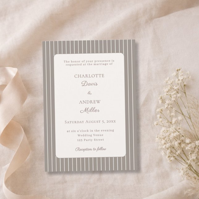 Invitación Ivory Taupe Neutral Pinstriped Wedding  (Subido por el creador)
