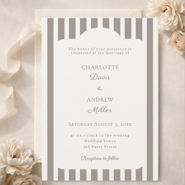 Invitación Ivory Taupe Neutral Striped Wedding  (Subido por el creador)