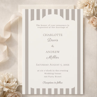 Invitación Ivory Taupe Neutral Striped Wedding 