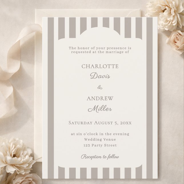 Invitación Ivory Taupe Neutral Striped Wedding  (Subido por el creador)