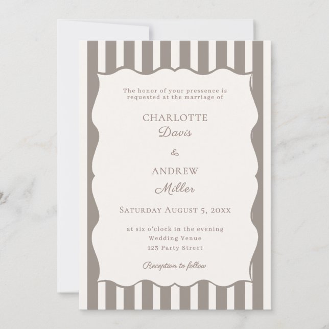 Invitación Ivory taupe striped simple wedding (Anverso)