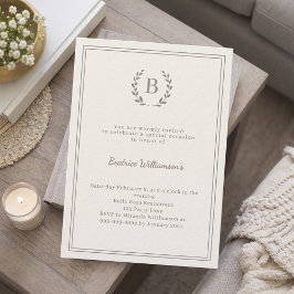 Invitación Ivory taupe wreath milestone age-neutral luxury