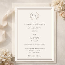 Ivory taupe wreath monogram luxury wedding 