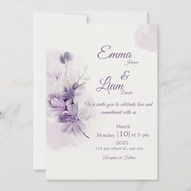 Invitación Ivory Wedding Invitation | Mauve Floral Design (Anverso)