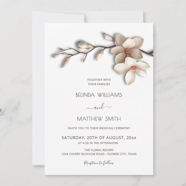 Invitación Ivory White Magnolia Textural Flower Wedding (Anverso)