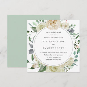 Invitación Ivory White Rose Hydrangea Boda Floral