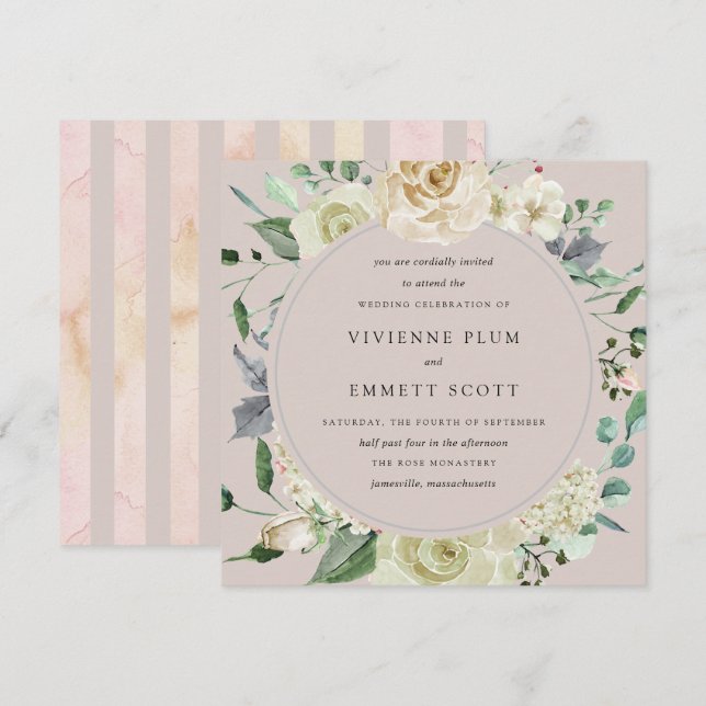 Invitación Ivory White Rose Hydrangea Boda Floral (Anverso / Reverso)