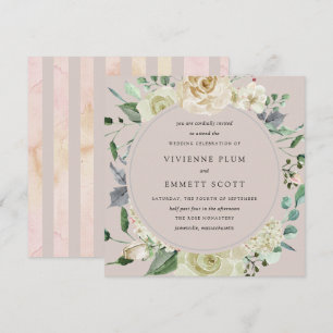 Invitación Ivory White Rose Hydrangea Boda Floral