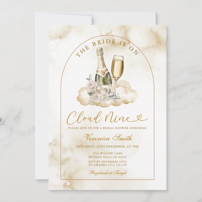 Invitación Ivory Wine The Bride is Cloud Nine Bridal Shower (Anverso)