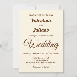 Invitación Ivory with Brown Text Wedding Invitation