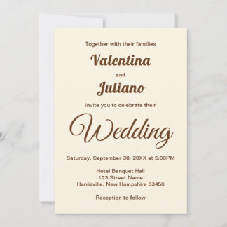 Invitación Ivory with Brown Text Wedding Invitation
