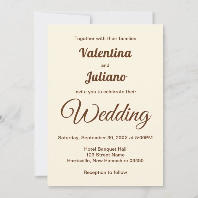 Invitación Ivory with Brown Text Wedding Invitation (Anverso)