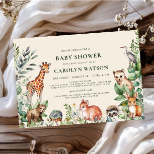 Invitación Ivory Woodland Cute Animales Eucalyptus Baby Showe